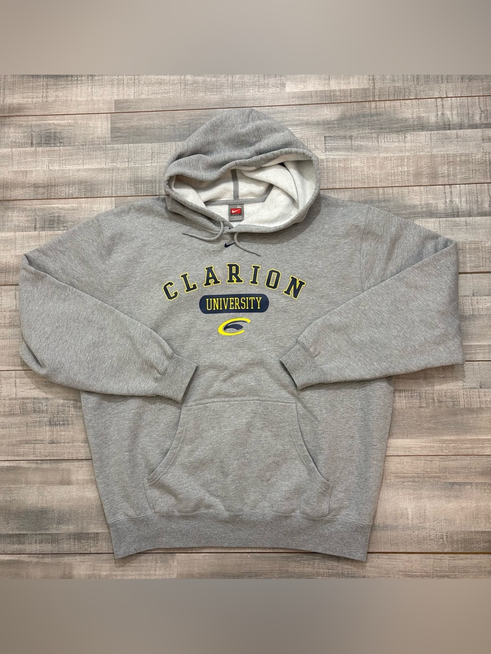 Vtg Team Nike Clarion University Gray Hoodie Adult Size XL Swoosh Y2K Oversized